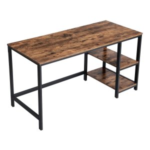 Bureau, Computertafel, Pc-Tafel, Kantoortafel, Met 2 Planken Rechts Of Links, Voor Kantoor, Woonkamer, Stalen Frame, Ä°ndustrieel Ontwerp, Vintage Bruin-Zwart