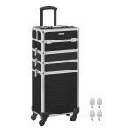 Zwarte 4-İn-1 Make-Upkoffer Met Extra Grote Kapperskoffer, Afsluitbaar, 360 Graden Draaibare Wielen, 34 X 24 X 79,3 Cm, Ideaal Voor Reizen, Perfect Als Cadeau-İdee