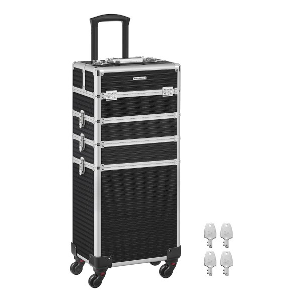 Zwarte 4-İn-1 Make-Upkoffer Met Extra Grote Kapperskoffer, Afsluitbaar, 360 Graden Draaibare Wielen, 34 X 24 X 79,3 Cm, Ideaal Voor Reizen, Perfect Als Cadeau-İdee