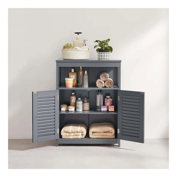 MOBPMO Vrijstaande badkamerkast met dubbele deur, 3 niveaus, multifunctionele zijkast voor thuis en op kantoor, 24 x 22 x 74,9 cm, wit