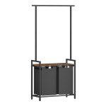 Wasmand 2 vakken, wasverzamelaar met kledingstang, wassorteerder met plank, waszak uittrekbaar afneembaar, 2 x 46 L, 73 x 33 x 177 cm, vintabruin-klassiek zwart