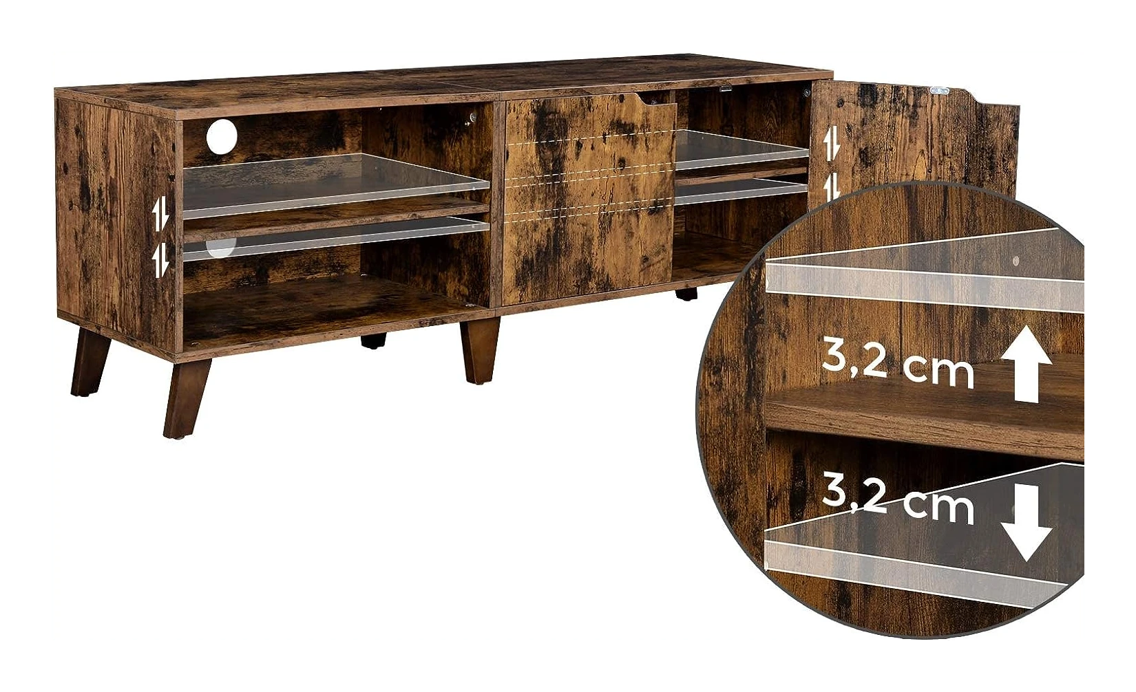 GIANTEX Tv-kast, tv-kast, televisietafel, tv-standaard voor tv's tot 65 inch, houten lowboard, tv-commode met open vakken en 2 deuren, 145 x 40 x 50 cm