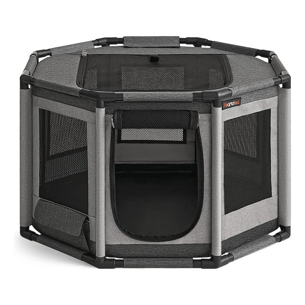 Puppyren Oxford Stof Hondenkooi M - 72X72X43Cm - Pvc Buizen Frame & Ademend Gaas - Met Zijvak - Donkergrijs-Lichtgrijs