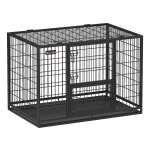 Hondenkooi Heavy Duty, Gaasbox, Dierenkooi, 107 X 70 X 74,9 Cm, Voor Grote En Middelgrote Honden, Veilig, 2 Uitneembare Deuren, Gemakkelijk Schoon Te Maken, Puppy Ren, Xl, Zwart