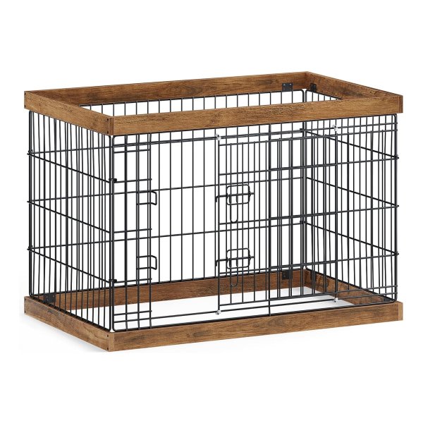 Puppy Ren, Vrije Uitloopren, Stalen Rooster, Puppy Box, Schuifdeur Met 2 Grendels, Maat L, 92,5 X 57,5 X 64 Cm, Verblijf Voor Honden, Konijnen, Hazelnoot Bruin En Zwart