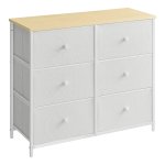 Ladekast Met Stoffen Lades, Opbergkast Met 6 Lades, Ä°ndustriÃ«le Stijl, Stalen Frame, Dienblad, Voor Slaapkamer, Hal, Hal, Wit En Hout Kleur