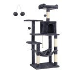 Krabpaal, 143 Cm Hoog, Kattenboom, Meerlaagse Kattenhuis, Met 4 Krabzuilen, 2 Platforms, Hangmat, Grot, Rookgrijs