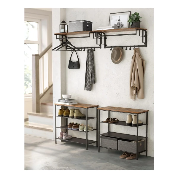 60 cm wandgarderobe met plank, moderne kapstok met 7 verborgen