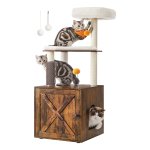 Kattenboom, Met Kattenbak, 2-Ä°n-1 Moderne Kattentoren, 50 Ä°nch Kattenappartement Met Zelfverzorger, Krabpalen, Baars, Wasbare Kussens, Rustiek Bruin