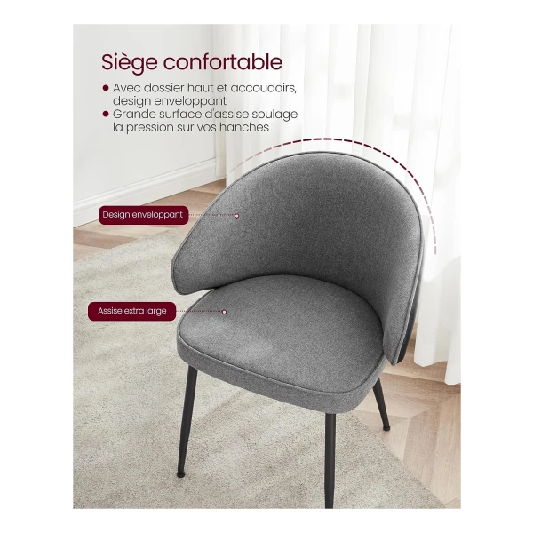 WOLTU Set van 2 eetkamerstoelen, gestoffeerde keukenstoelen met rugleuning, armleuningen, metalen poten, voor woonkamer, kantoor, kaptafel, fluweel, crème, EZS02cm-2