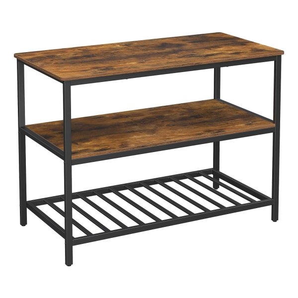 Industrieel Keukenrek Met Groot Werkblad - 3-Traps Kruidenrek - Stalen Frame - 60X120X90 Cm - Eenvoudige Montage - Vintage Bruin-Zwart