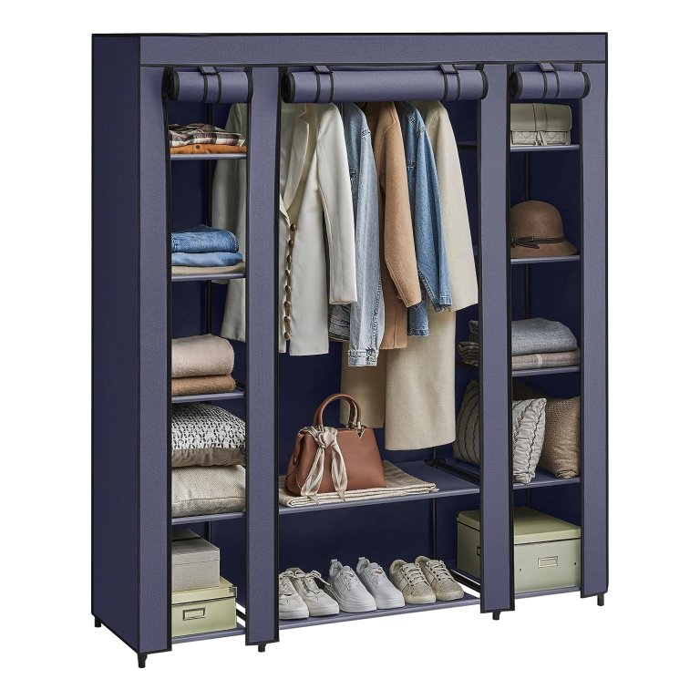 Kledingkast Draagbaar Canvas Kasten Planken, Stof Kledingkast-opbergorganizer Voor Slaapkamer, Stoffen Kledingkasten,B-163X45X172cm