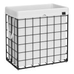 Wasmand 110 L, Opvouwbare Wasverzamelaar, Verwijderbare En Wasbare Waszak, Metalen Draadframe, Voor Slaapkamer, Badkamer, Wasruimte, Zwart-Wit