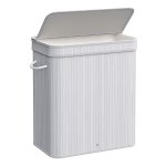 Wasmand Met Deksel, Waszak Bamboe, Uitneembare En Machinewasbaar, Met Handgrepen, 100 Liter, Voor Bijkeuken, Slaapkamer, Woonkamer, Grijs