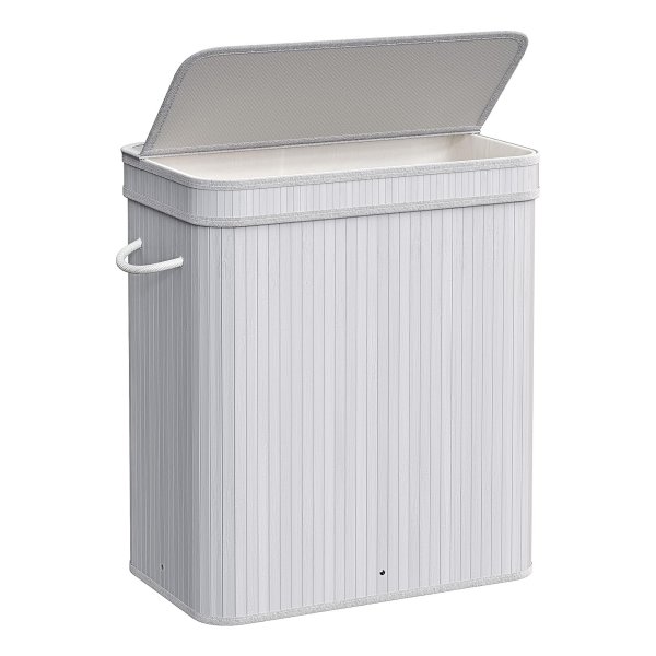 Wasmand Met Deksel, Waszak Bamboe, Uitneembare En Machinewasbaar, Met Handgrepen, 100 Liter, Voor Bijkeuken, Slaapkamer, Woonkamer, Grijs
