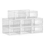 Schoendozen, Set Van 8, Opbergdozen Voor Schoenen, Schoen Organizer, Plastic Dozen, Opvouwbaar En Stapelbaar, Voor Schoenen Tot Maat 42, Transparant Wit