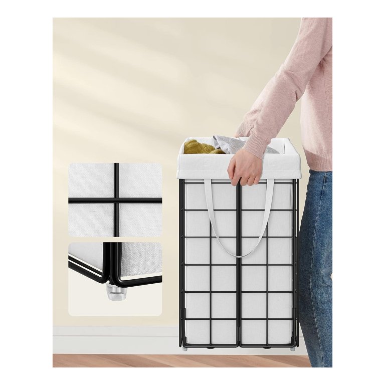SONGMICS Wasmand, 90 liter, met deksel, uitneembare binnenzak, voor wasgoed, slaapkamer, woonkamer, zwarte inkt en natuurbeige LCB547B01 SONGMICS Wasmand, 90 liter, met deksel, uitneembare binnenzak, voor wasgoed, slaapkamer, woonkamer, zwarte inkt en natuurbeige LCB547B01