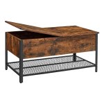 Industrieel Design Salontafel Met Inklapbare Plaat, Verborgen Opbergruimte, Roosterplank En Metalen Frame - 100 X 55 X 47 Cm - Vintage Bruin-Zwart - Perfect Voor Woonkamer