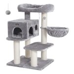 Kattenboom Met Xxl Uitkijkplatform, Bank, Grote Knuffelholte, Verstelbare Elementen, Extra Dikke Stammen Volledig İn Sisal Gewikkeld, Kattenboom, Stabiel, Lichtgrijs