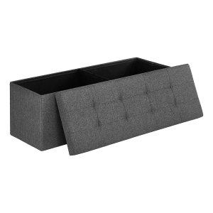Zitbank Met Opbergruimte, Max. Statische Belastbaarheid 300 Kg, Opvouwbaar, Met Scheidingsrooster Van Metaal, 120 L, 110 X 38 X 38 Cm, Imitatie Linnen, Donkergrijs - Zitkist, Opbergdoos