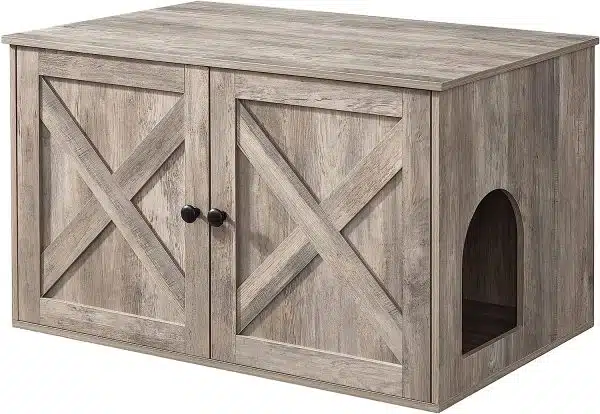 Hzuaneri Kattenkast, Kattentoilet, Verborgen Kattenbakkast Meubels met Kattenbel, Binnenkattenhuis, Boerderijstijl, 80 x 50 x 53 cm, voor Hal, Slaapkamer, Rustiek Bruin en Wit CB82414X Hzuaneri Kattenkast, Kattentoilet, Verborgen Kattenbakkast Meubels met Kattenbel, Binnenkattenhuis, Boerderijstijl, 80 x 50 x 53 cm, voor Hal, Slaapkamer, Rustiek Bruin en Wit CB82414X