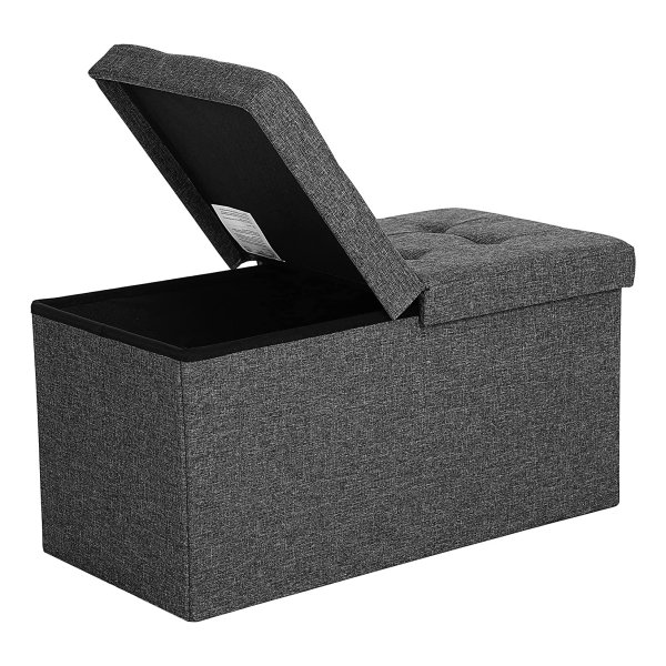 Opvouwbare Zitbank, 80 L, Borst Bank, Half Deksel Zijdelings İnklapbaar, Belastbaar Tot 300 Kg, 76 X 38 X 38 Cm, Donkergrijs