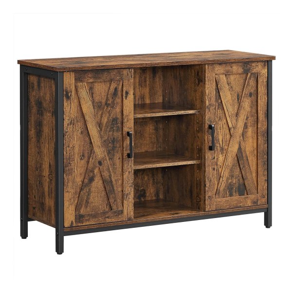 Dressoir, Keukenkast Met Open Schappen, Halkast, Ladekast Met Deuren, Woonkamer, Eetkamer, Hal, İndustrieel Ontwerp, Vintage Bruin En Zwart
