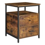 Nachtkastje, Bijzettafel, 45 X 45 X 60 Cm, Nachtkastje Met 2 Laden En Open Vak, Voor Slaapkamer, Woonkamer, Vintage Bruin-Zwart