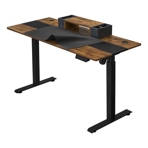In Hoogte Verstelbaar Elektrisch Inklapbaar Bureau Met Gelast Werkblad, Snelle Montage, 4 Verstelbare Hoogtes, 140 X 60 X (72-120) Cm, Vintage Bruin-Zwart