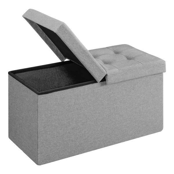 Opvouwbare Kistbank Met Half Deksel, Belastbaar Tot 300 Kg, 76 X 38 X 38 Cm, Lichtgrijs