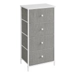 Ladekast Slaapkamer, Ladekast, Dressoir Met 4 Stoffen Lades, Metalen Frame, Lang En Slank, Voor Kast, Lichtgrijs En Wit