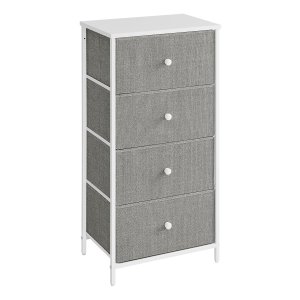 Ladekast Slaapkamer, Ladekast, Dressoir Met 4 Stoffen Lades, Metalen Frame, Lang En Slank, Voor Kast, Lichtgrijs En Wit