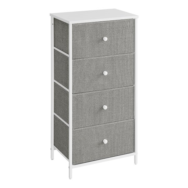 Ladekast Slaapkamer, Ladekast, Dressoir Met 4 Stoffen Lades, Metalen Frame, Lang En Slank, Voor Kast, Lichtgrijs En Wit