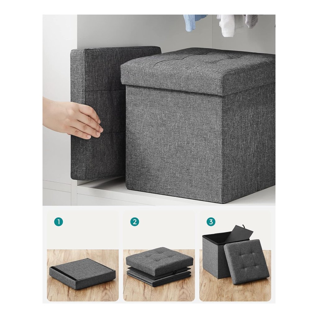 PINPLUS Opbergkruk 42x32x32 cm, Inklapbare Voetensteun en Pluche Zitbank met Opbergruimte voor Slaapkamer en Woonkamer, Roze PINPLUS Opbergkruk 42x32x32 cm, Inklapbare Voetensteun en Pluche Zitbank met Opbergruimte voor Slaapkamer en Woonkamer, Roze