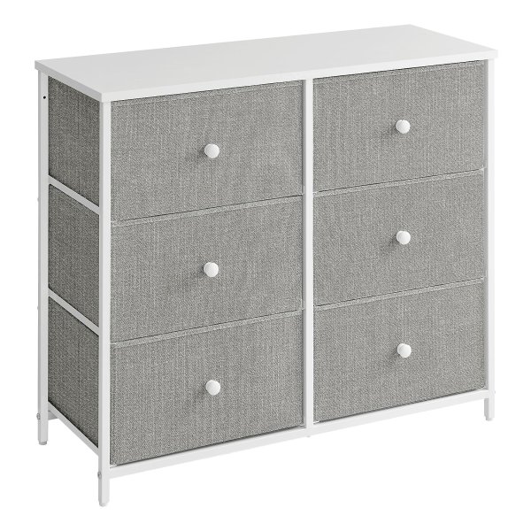 Ladekast, 6 Stoffen Lades Met Metalen Frame, Opbergeenheid, Dressoir, Voor Kinderkamer, Slaapkamer, Hal, Lichtgrijs En Wit
