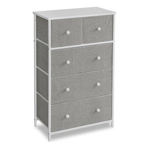 Ladekast, Stoffen Opbergkast Met 5 Lades, Dressoir, Voor Woonkamer, Hal, Kinderkamer, Lichtgrijs En Wit