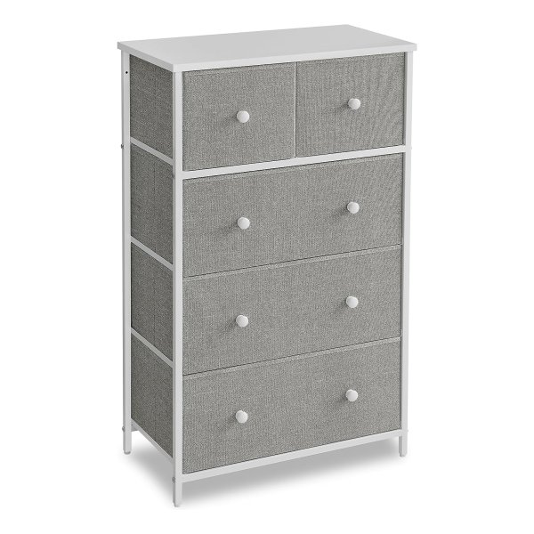 Ladekast, Stoffen Opbergkast Met 5 Lades, Dressoir, Voor Woonkamer, Hal, Kinderkamer, Lichtgrijs En Wit