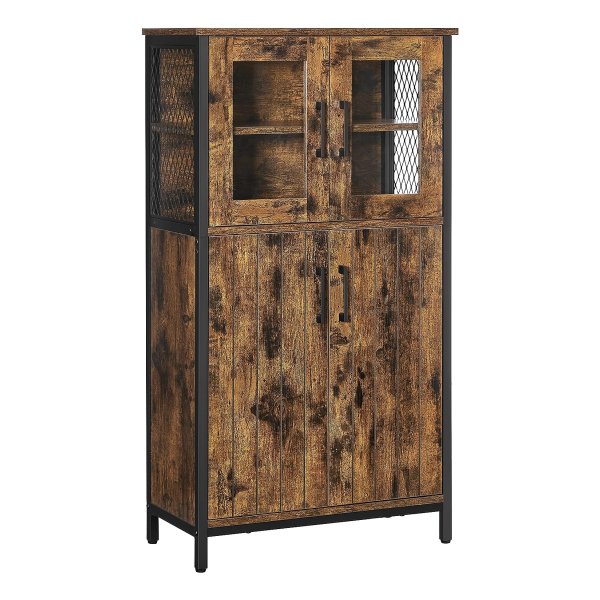 Industrieel Vintage Bruin-Zwart Dressoir Met Verstelbare Planken En Stalen Frame Voor Badkamer, Woonkamer En Keuken
