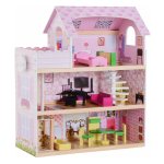 Poppenhuis -- Meubels Inbegrepen – 3 Verdiepingen - Roze