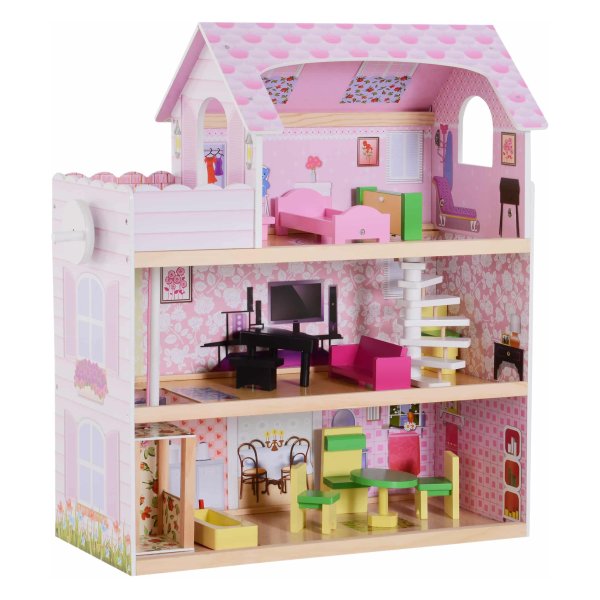 Poppenhuis -- Meubels Inbegrepen – 3 Verdiepingen - Roze