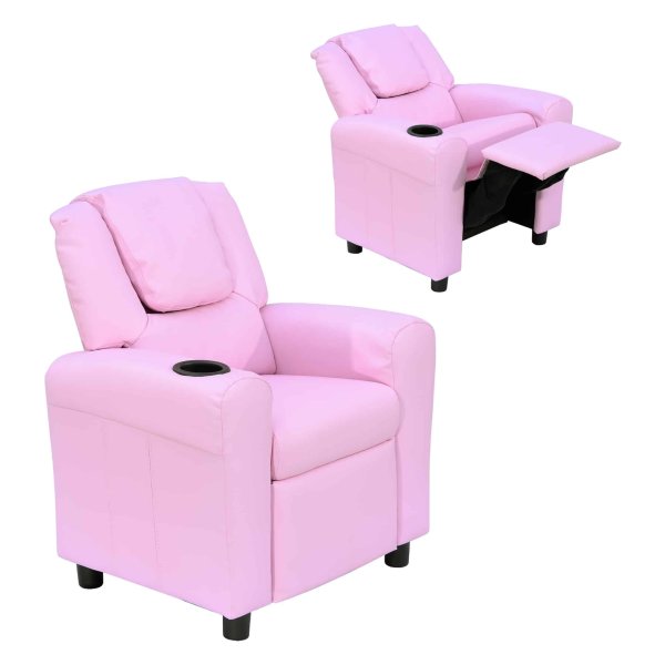 Kinderfauteuil - Zaza Home - Ligfunctie - Bekerhouder - Roze