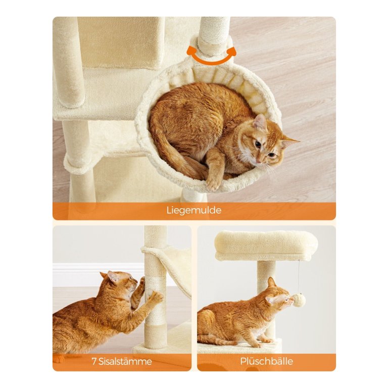 Krabpaal 175 cm Hoog Kattenhuis met Sisal Stammen en Krab