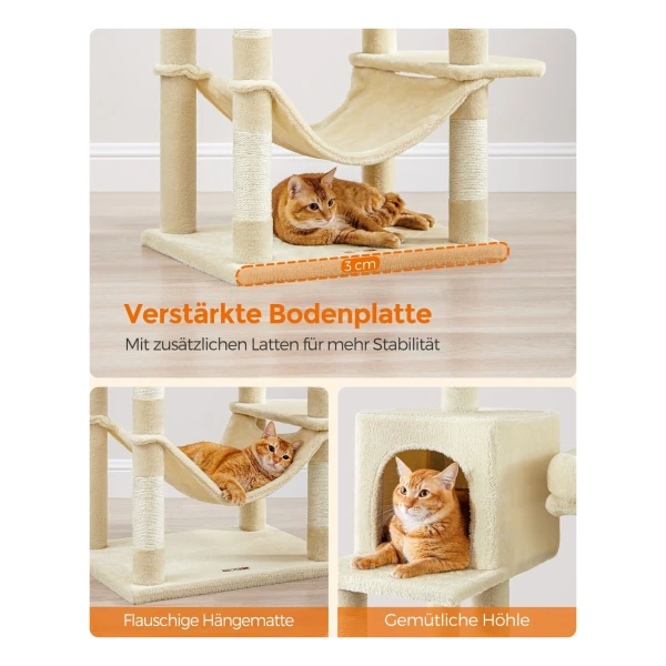 ACXIN Kattenkrabpaal, krabpaal, stabiele kattenboom met kattenhol, krabzuilen en platforms, kattenhuis, klimboom voor katten, kattenmeubels, hoogte