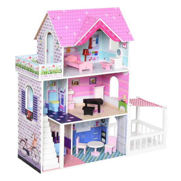 Poppenhuis - Zaza Home - 3 verdiepingen - meubels - roze