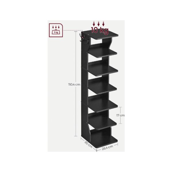 LBS200T16, Schoenenrek, staande plank met 6 niveaus, zwart Nee