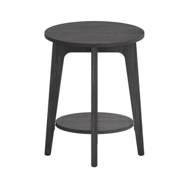 Bijzettafel, kleine ronde tafel, voor de woonkamer, nachtkastje voor kleine ruimtes met onderste plank, moderne stijl, zwart