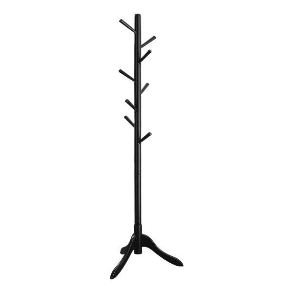 Kapstok, massief houten kledingrek, vrijstaande boomvormige kapstok, met 8 haken, voor jassen, hoeden, tassen, entree, hal, rubberhout, zwart