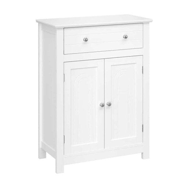 Badkamerkast – Landelijke Opbergkast van Hout met Schuiflade – 60 x 80 x 30 cm – Wit