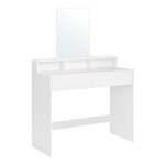 Makeup tafel, met grote spiegel, kaptafel, 2 laden, 3 open vakken, cosmeticatafel, modern, wit