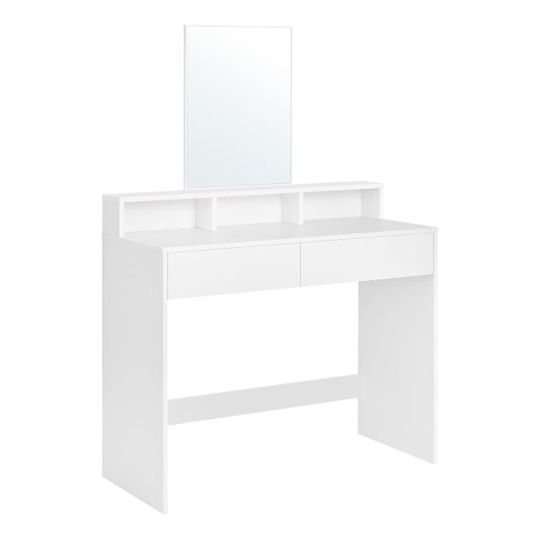 Makeup tafel, met grote spiegel, kaptafel, 2 laden, 3 open vakken, cosmeticatafel, modern, wit
